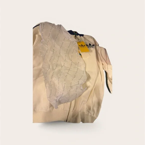 Gucci Cream Zip-Up Windbreaker with Blue & Red Stripe Accents - Picture 8 of 9